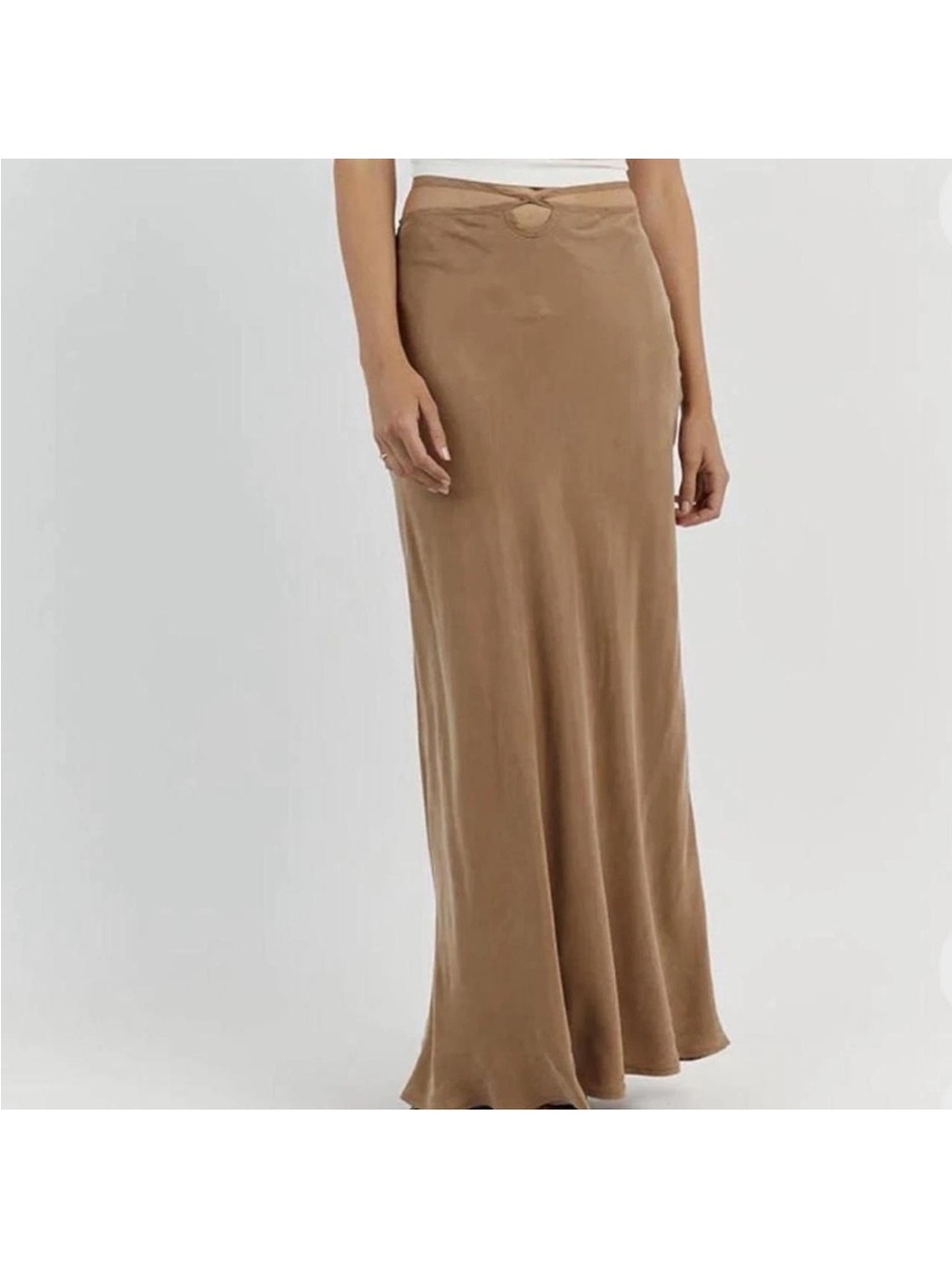 Dissh MIA Wheat Keyhole Skirt Drawstring Waist Maxi Lined Tan Brown Size US 4